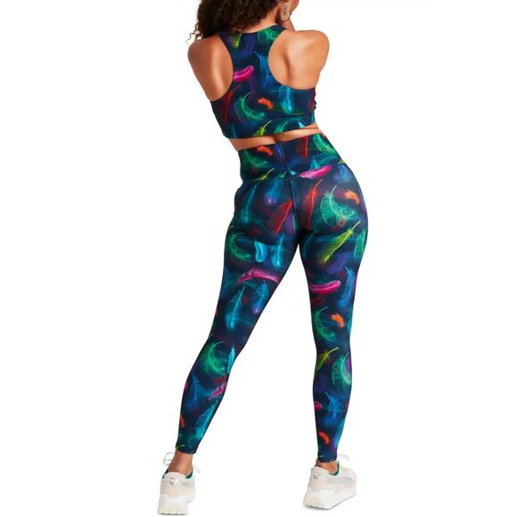 TEREZ Feather Print High-Rise Full Length Leggings in Black Multicolor - Picture 5 of 13